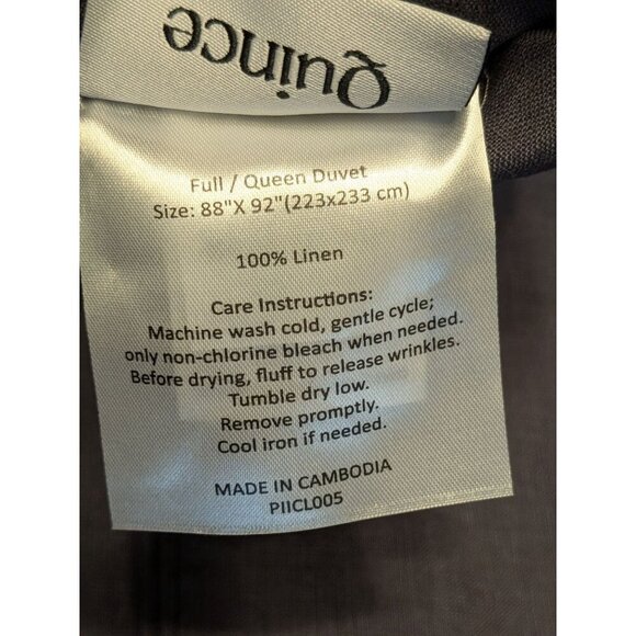 Quince European 100% Linen 3PC Duvet Cover Set Charcoal Size Full/Queen -NWOT - Picture 5 of 8